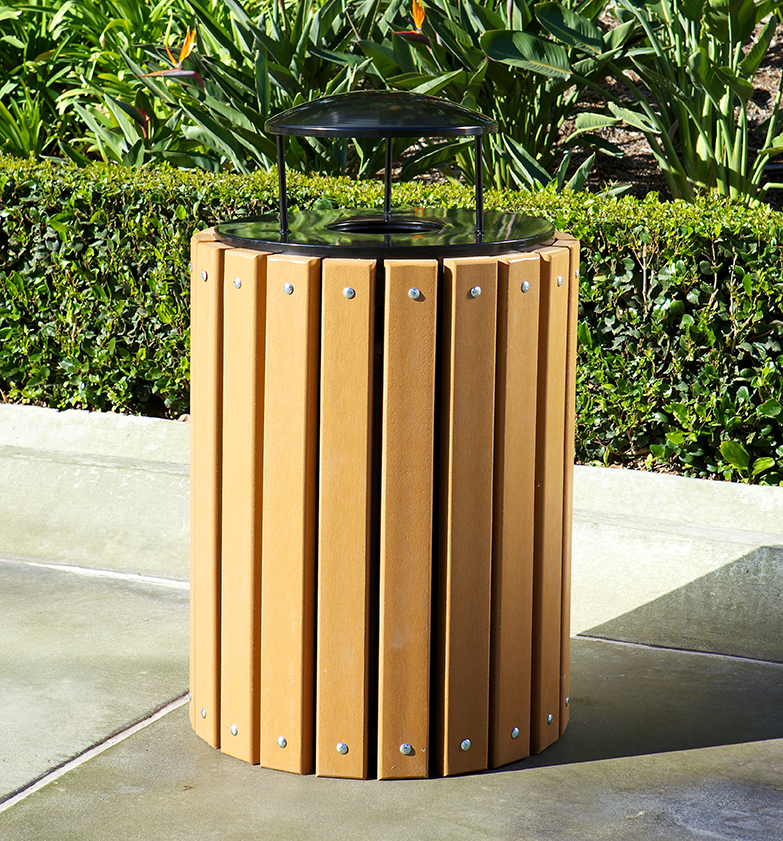 slated wood 32 gallon trash receptacle with liner and lid trash receptacles