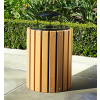 SLATED WOOD 32 GALLON TRASH RECEPTACLE WITH LINER AND LID